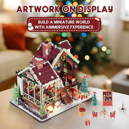Christmas Miniature Dollhouse Kit, DIY Miniature House Kits for Adults, Mini Model Building Sets with Furniture, Snowman and Christmas Tree, Wooden House Kit Decoration Gift