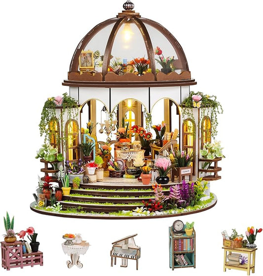 DIY Miniature House Kit,Tiny House Hanging Garden with Furniture & LED,DIY Dollhouse Miniature Kit for Adults Teen,Mini House Building kit,3D Wooden Craft Mini Model Kit,Birthday Gifts Home Decor