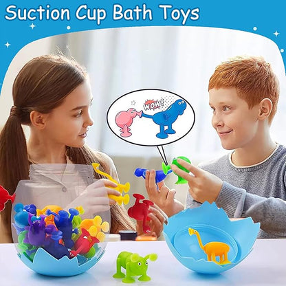 Suction Bath Toys for Kids Age 1-3 3-5, Suction Cup Bathtub Toy Mold Free Party Favor Goody Prize With Eggshell Storage Toddler Silicone Water Table Sensory Travel Window for 2 3 4 5 Year Old Boy Girl