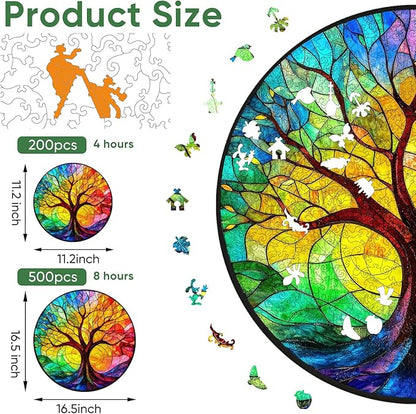Ruikiyart Wooden Puzzles for Adults, 5MM 500 Pieces Colorful Tree Wooden Jigsaw Puzzles, Tree Puzzle Unique Shaped for Adults and Kids on Birthday, Thanksgiving, Family Puzzle Games (16.5"*16.5")