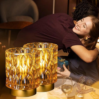 Battery Operated Table Lamps Timer, Mini Crystal Lamp for Area No Plug, Cordless Lamp with LED Bulb for Power Outage, Decorative Lamps for Tabletop/Corner/Entryway/Stairway/Bathroom/Fireplace(2*AMBER)