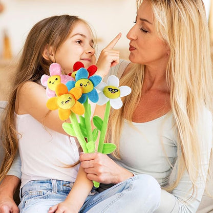 18 Pcs Plush Smile Flower Stuffed Bendable Stems Plush Bouquet Toy Soft Floral 12.6 Inch for Graduation 2025 Mother's Day Valentines Day Girl Girlfriend Wife Family and Friends(Cute Style)