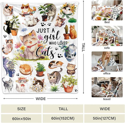 Cat Blanket Gifts for Girls, Cat Lover Gifts, Cats Thanksgiving Birthdat Gift for Women, Cats Decor for Room, Kitten Blanket 50X60 in