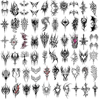 77 Sheets Temporary Tattoo, 17 Sheets Half Arm Cyber Sigil Fake Arm Leg Chest Tattoos for Adults Men Women, 60 Sheets Small Tattoos Stickers for Boys Girls Kids Body Art Design
