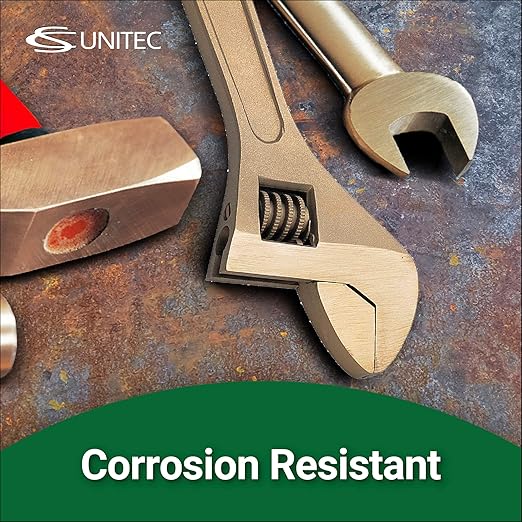 CS Unitec | Non-Sparking Wrench | Adjustable End | 8 in. | Max Socket 15/16 in. | TUV Certified | Aluminum Bronze | Non-Magnetic | Corrosion Resistant | EX501-8A
