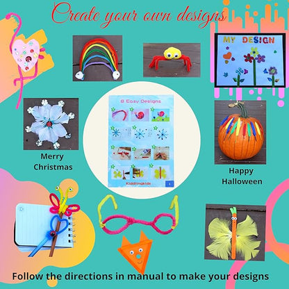 KiddlingKids Arts and Crafts Supplies Kits, DIY,Birthday Gifts, Home School, Toddler Kindergarten Activity Set, Pipecleaners, Pom Poms, Popsickle Sticks All in One for Boys and Girls Ages 4 5 6 7 8