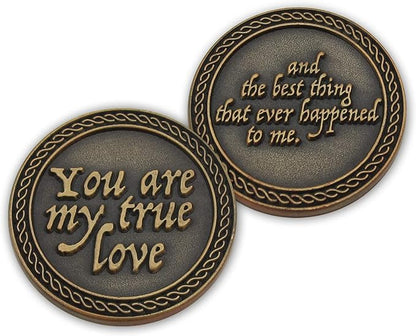 Romantic Love Expression Antique Gold Plated Pocket Coin for Date Night, You are My True Love, & The Best Thing That Ever Happened to Me, Love Gift for Men & Women, from Him or Her