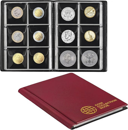 Coin Collection Album - Coin Holder Book Coin Storage Album Money Penny Pocket for Collectors CS01 (Red, Pocket Size 45x45mm/1.8x1.8 in[60 Pockets])