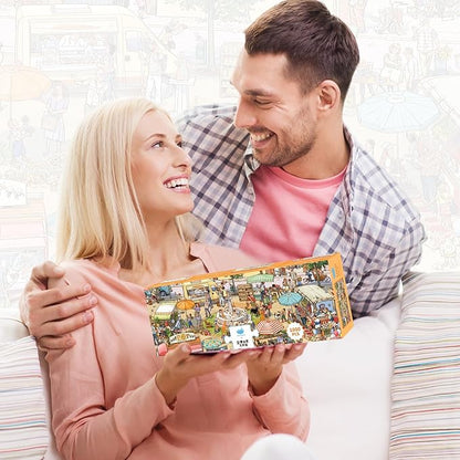 MOMIBOOK Puzzles for Adults 1000 Piece Jigsaw Puzzles of Let's Go! to The Market, Painting Image Difficult Challenging Hard Impossible Puzzle, Cute Funny Toys & Games Christmas Birthday Gifts