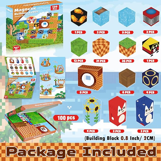 Magnetic Blocks - 100PCS Building Blocks - Toys for Montessori Toddler Christmas Birthday Gifts - STEM Sensory Toys for 3 4 5 6 7 8 9 10 Year Old Boys and Girls