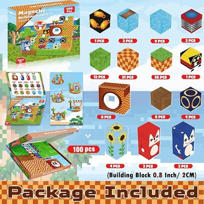Magnetic Blocks - 100PCS Building Blocks - Toys for Montessori Toddler Christmas Birthday Gifts - STEM Sensory Toys for 3 4 5 6 7 8 9 10 Year Old Boys and Girls