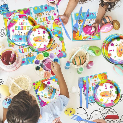Paint Party Supplies, 142 Pcs Art Paint Party Tableware Set Include Paint Party Plates and Napkins,Art Tablecloths,Paint Banner,Cups,Art Birthday Party Decorations for Kid, Teens and Adults,Serves 20