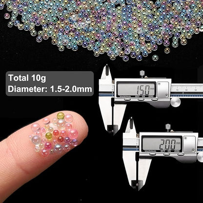 Iridescent Glass Tiny Bubble Beads, 1.5-2.0mm 10g No Hole Micro Mini Round White Transparent Water Droplets Beads - Applications: for Resin Filler, Nail Art, Dollhouse Bath Tub
