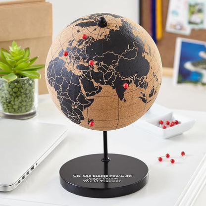 Let's Make Memories Personalized Cork Globe - The Places You'll Go - Graduation Gift - for Travel Lovers - Customize with Message - 7.5" Hx5.5 Dia