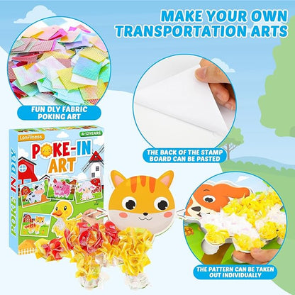 Lonfliness 8PCS Poke-in Craft and Art Kit for Kids Farm Animal Theme No-Mess Fabric Sewing Art Girl Boy 4-12 Puzzle Puncture Painting Farmhouse Sheep Toy Gift for Creative Activity Game Birthday Party