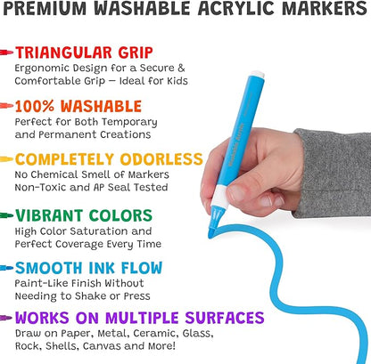 The Pencil Grip Magic Stix Washable Acrylic Markers for Kids and Teens, 24 Non-Toxic Colors, Allergen-Free, Vibrant Paint Pens for Crafting and DIY