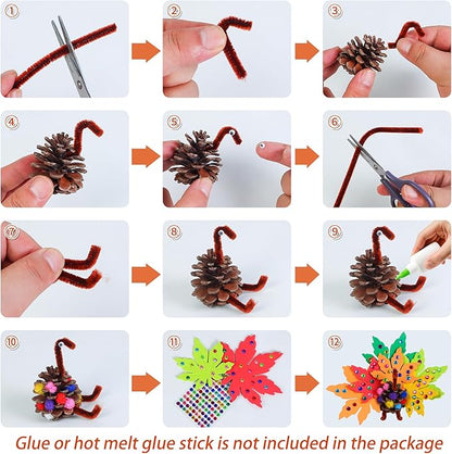 Tugaizi Thanksgiving Pinecone Turkey Craft Kit for Kids, 20 Sets Fall Autumn Turkey DIY Art and Craft Kit for Classroom Project Supplies Thankful Dinner Activity and Table Centerpiece Decorations