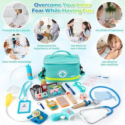 Sundaymot Doctor Kit for Kids, 34 Pcs Pretend Playset for Toddlers, Doctor kit for Toddlers 3-5, with Medical Bag, Stethoscope and Other Accessories, for Boys and Girls Fun Role Playing Game