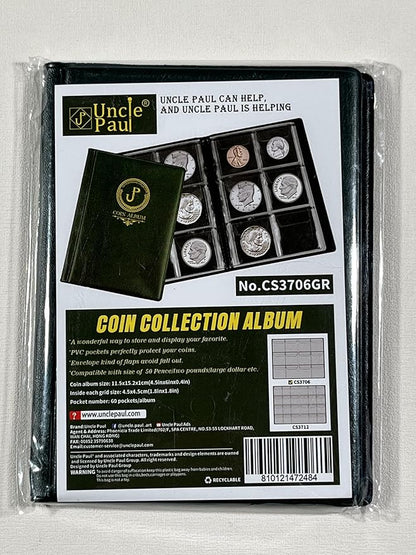 Uncle Paul Coin Album Coin Holder Coin Collection Book for Half Dollar/Small Dollar/50 Pence/Two pounds 60 Pockets CS3706GR