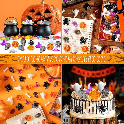 330 Pcs Halloween Vase Filler, Mini Acrylic Pumpkin Ghost Skull Spider Witch Hats Gems for Centerpieces Table Decorations, Halloween Sensory Bin Filler Decor for DIY Crafts