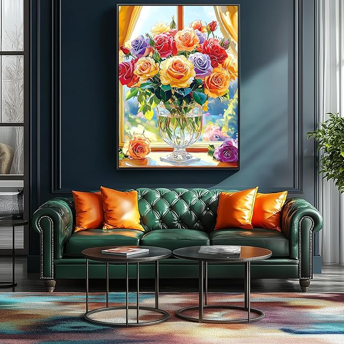 500-Piece Jigsaw Puzzle for Adults - Colorful Roses in Glass Vase, 23x15 Inch Challenging Puzzle, Floral Puzzle for Adults & Teens, Premium Thick Cardboard Pieces with Reference Poster