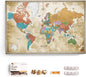 Canvas World Map with Cork Pin Board - English Lettering - Decorative Wall Decoration for All Rooms - Canvas Pictures with World Map Motif (70x50 cm, Pattern 3)