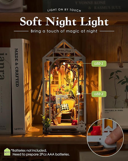 Rolife DIY Book Nook Kits for Adults-Garden House Bookshelf Insert Booknook-3d Puzzle Dollhouse Room Decor for Teen Girls Boys Women Men