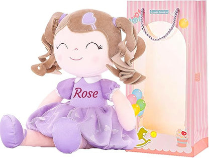 Gloveleya Personalized Curly Doll with Your Name - Cute Custom Light Purple Soft Plush Doll for Girls Plush Doll Customized Gifts