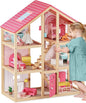 Tiny Land Wooden Dollhouse for Girls - 6 Rooms Wooden Doll House, DIY Pretend Doll House with 31Pcs Furniture Accessories, Creative Gift for Girl Ages 3+