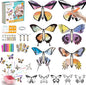 36-Pack DIY Butterfly Craft Kit for Kids - Includes 23 Paper Butterflies and 13 Color Pens, Make Your Own Rubber Band Wind Up Butterfly Toy, Perfect for Party Games, School Activities, Surprise Cards