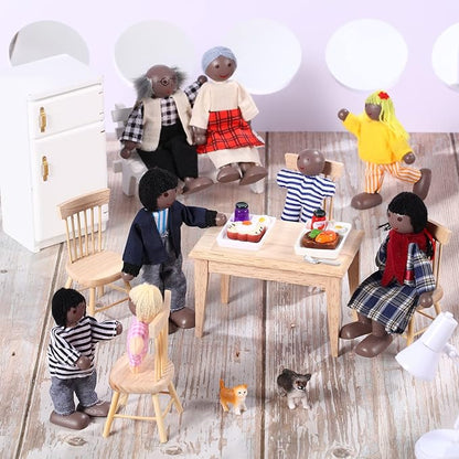 Skylety 10 Pcs Wooden Dollhouse Set of Mini People Figures Dollhouse Dolls Wooden Doll Play Figures Accessories(Stylish Style)