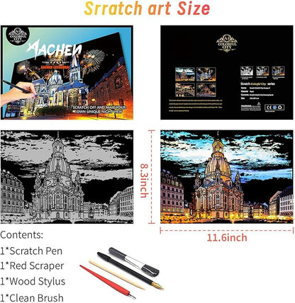 Scratch Art for Adults (4 Sheets A4),Family Creative DIY Painting Papers for Travel Lovers,Craft Lovers|Creative Scratch Art Adult (Aachen Germany) by Iskueal