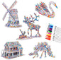 BEARUN 3D Coloring Puzzle Set, Arts and Crafts for Girls and Boys Age 6 7 8 9 10 11 12 Year Old, Fun Educational Painting Crafts Kit with Supplies for Kids, Birthday Toy Gift for Kids