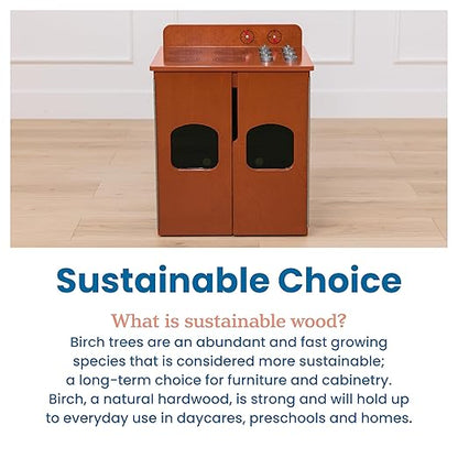 ECR4Kids Play Kitchen Stove, Wooden Playset, Dark Walnut