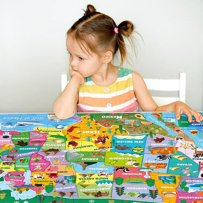 QUOKKA Giant Floor Puzzle for Kids Ages 4-6 – 2x3 Feet Extra-Thick 48 Pieces Toddler Puzzle Ages 3-5 – USA Map Educational Activity for Boys Girls – Premium Box with Sturdy Handle & Magnetic Closure