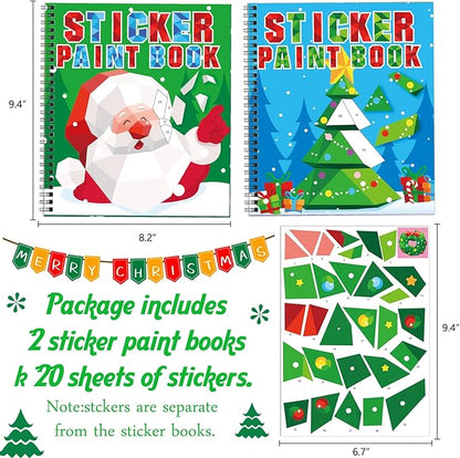 Omgouue 2PCS Christmas Crafts for Kids Ages 4-8 Sticker Paint Books Includes Elf Santa Penguins Snowman and More Designs Gift Party Create 20 Pictures Sticker Sheets are Separate