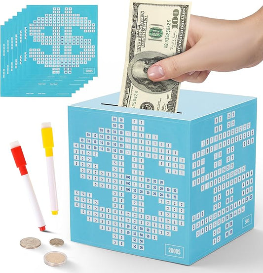 Primo Lines Piggy Bank for Adults Must Break to Open, with Savings Counter & Goal Tracker, Unbreakable Stainless Steel Money Box for 10K Challenge $3000 $5000, Kakeibo (4.72 Inch)