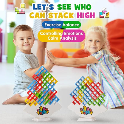 WOWNOVA 32PCS Tetra Tower Stacking Building Balance Block Game Toys for Kids, Adults & Family Game Night, Balancing Blocks Board Games Stacking Fun Toy for Children, Teens, Adults, Friends, Parties
