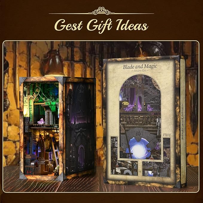 Book Nook Kit, DIY Miniature Dollhouse Booknook Kit with Led Light and Dust Cover (Blade and Magic)