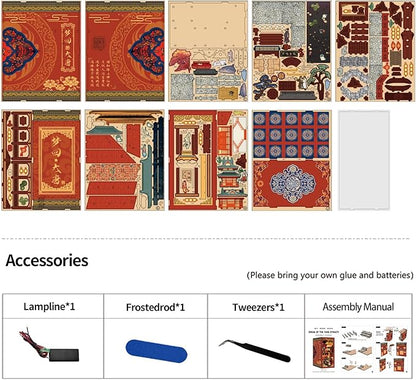 Book Nook Kit - DIY Miniature Dolls House Kit with Furniture and LED Light, 3D Puzzle Wooden Art Bookends, Model Kits for for Adults and Teens (Dream Back to The Tang Dynasty)