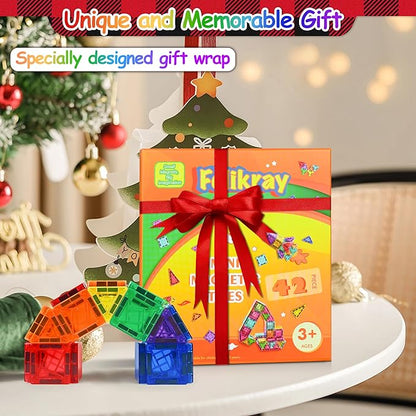 Mini Magnetic Tiles 42pcs, Kids STEM Magnet Toys for Toddler Magnetic Blocks Building Preschool Learning Sensory Montessori Toys for 3+ Year Old Boys and Girls Creativity Kids