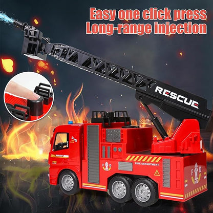 Remote Control Fire Truck Toy - Fireman Fire Truck with Jet Pump and Lights, Red Toy for 3 Year Old Boys, Girls and Toddlers