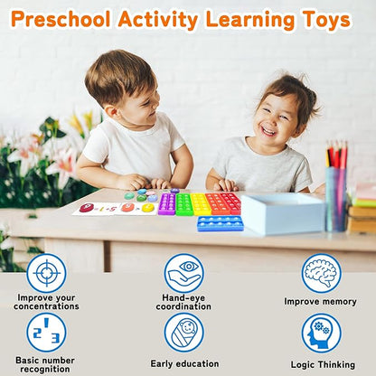 Math Flash Cards + Popper Fidget Board, Addition & Subtraction Times Table Chart, Counting Number Math Manipulatives Game, Educational Toy for Kindergarten Classroom Kids 1st 2nd 3rd