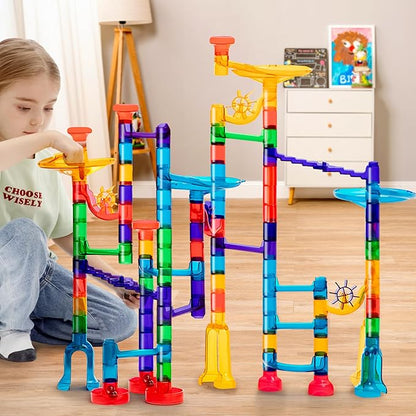 JOYIN 150Pcs Glowing Marble Run- Construction Building Blocks Toys with 5 Glow in The Dark Glass Marbles, STEM Educational Building Block Toy, Gift for Christmas