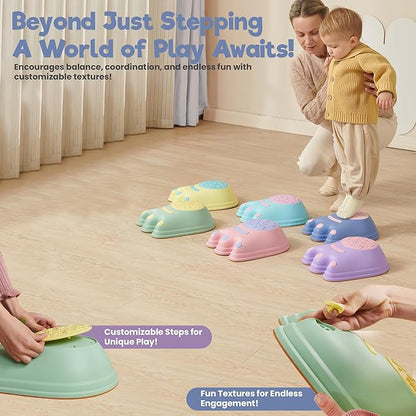 Stepping Stones – Indoor & Outdoor Obstacle Course Toys for Kids – Montessori Sensory & Motor Skill Development, Coordination & Active Play – Textured Educational Play Set