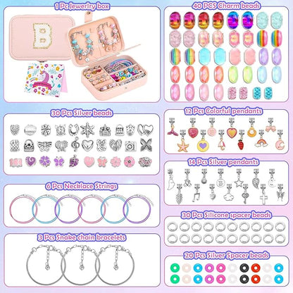 Charm Bracelet Making Kit with Jewelry Box Charm Beads for Jewelry Making DIY Bracelet Craft Kit for Birthday Gifts Valentine Christmas