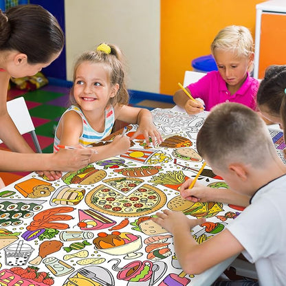 Gatherfun Giant Kids Coloring Poster | 31.5 x 72 Fun Food-Themed Activity for Classroom, Birthday & Events | Versatile as Wall Décor or Table Cover