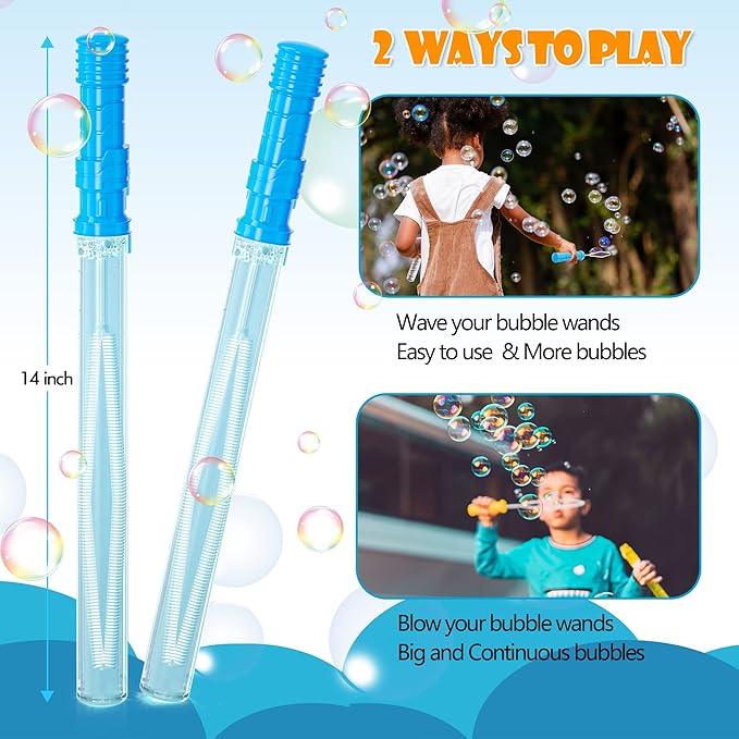 Inscraft 48 Pack 14’’ Big Bubble Wands, 8 Colors Bulk for Summer Toy, Outdoor/Indoor Activity Use, Easter, Birthday, Graduation, Shower, Bubbles Party Favors Supplies for Kids