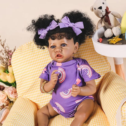 HOOMAI Reborn Baby Black Dolls African American Lifelike Silicone Doll Realistic 18 Inch with Cloth Body Birthday Gift Set for Ages 3+