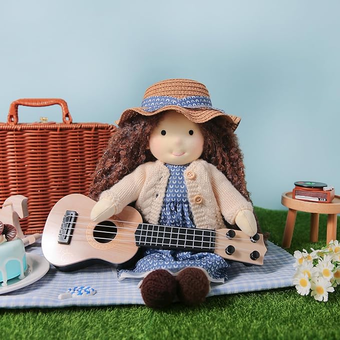 BlissfulPixie Handmade Waldorf Soft Girl Rag Doll Basia 12" - Ideal First Plush Doll for Babies & Toddlers